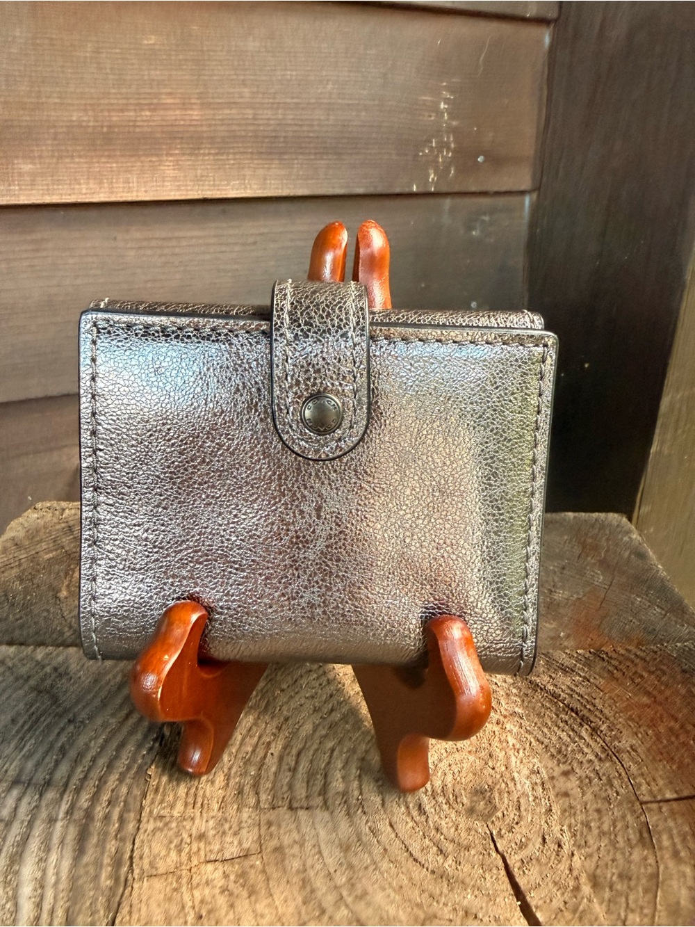 Coach Metallic Silver Trifold Wallet